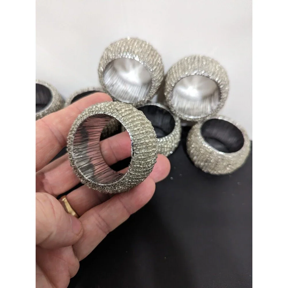 Silver Toned Jewel Look 7 piece Napkin Ring Set